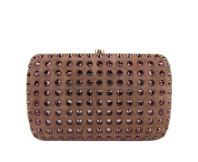 Shop Gucci Women's Suede Broadway Crystal Evening Clutch Bag In Brown