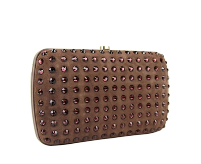 Shop Gucci Women's Suede Broadway Crystal Evening Clutch Bag In Brown