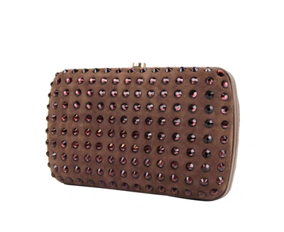 Shop Gucci Women's Suede Broadway Crystal Evening Clutch Bag In Brown