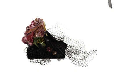 Shop Dolce & Gabbana Flower Sequined Crystals Fascinator Diadem Women's Headband In Black