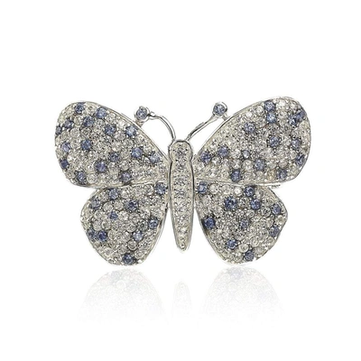 Shop Suzy Levian Sterling Silver Sapphire & Diamond Accent Butterfly Pendant Brooch In Blue