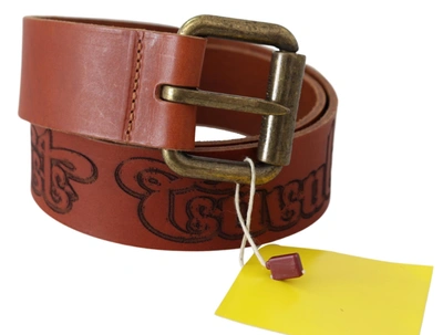Shop Just Cavalli Leather Logo Rustic Metal Buckle Women's Belt In Brown