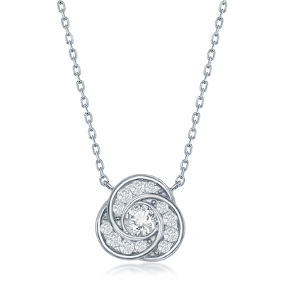 Simona Sterling Silver Love Knot Cz Stud Earrings And Necklace Set