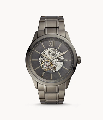 Shop Fossil Men's Flynn Automatic, Gunmetal-tone Stainless Steel Watch In Grey