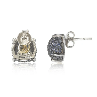 Suzy Levian Sterling Silver Sapphire & Diamond Accent Pave Cluster Earrings In Blue