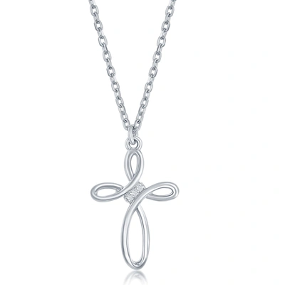 Shop Simona Sterling Silver 0.05cttw Diamond Cross Necklace