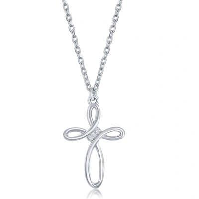 Simona Sterling Silver Diamond Cross Necklace In Silver