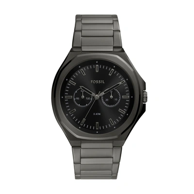 Shop Fossil Men's Evanston Multifunction, Gunmetal-tone Stainless Steel Watch In Grey