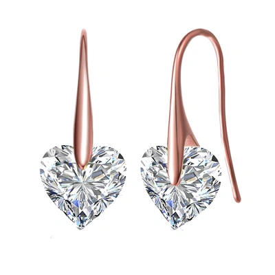 Shop Genevive Sterling Silver Rose Gold Plated Cubic Zirconia Heart Hook Earrings