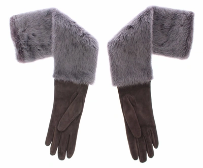 Shop Dolce & Gabbana Mink Fur Lambskin Suede Leather Women's Gloves In Grey