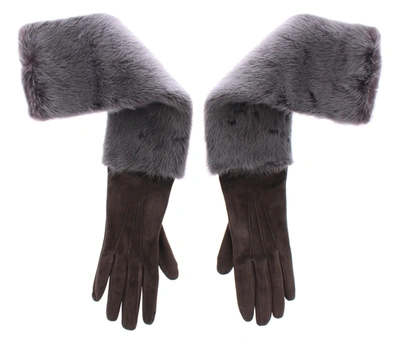 Shop Dolce & Gabbana Mink Fur Lambskin Suede Leather Women's Gloves In Grey