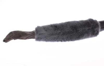 Shop Dolce & Gabbana Mink Fur Lambskin Suede Leather Women's Gloves In Grey