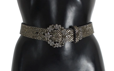 Shop Dolce & Gabbana Crystal Buckle Sequined Waist Women's Belt In Grey