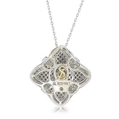 Suzy Levian Sterling Silver Sapphire & Diamond Wrapped Cushion Pendant In Blue