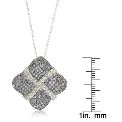 Suzy Levian Sterling Silver Sapphire & Diamond Wrapped Cushion Pendant In Blue