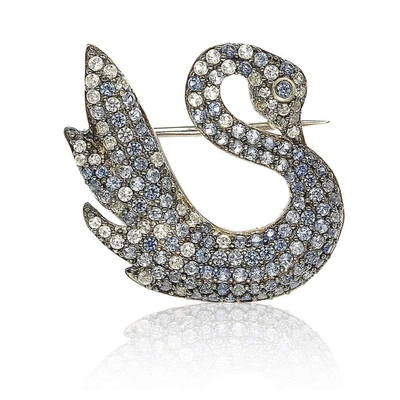 Shop Suzy Levian Sterling Silver Blue And White Sapphire Swan Brooche