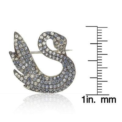 Suzy Levian Sterling Silver Pave Cz Swan Pin In Blue