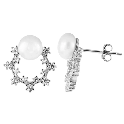 Shop Splendid Pearls Fancy Horseshoe Shaped 6-7mm Pearl Earrings In Silver