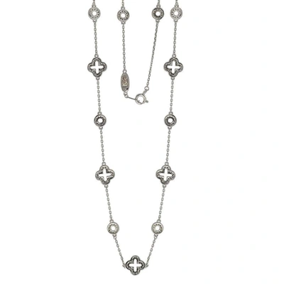 Suzy Levian Sterling Silver White Cubic Zirconia Clover & Circle Station Necklace In White