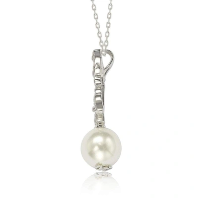Suzy Levian Sterling Silver Pearl And White Sapphire Butterfly Pendant In Blue
