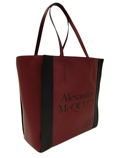Shop Alexander Mcqueen Leather Signature Logo Shopper Tote In Red
