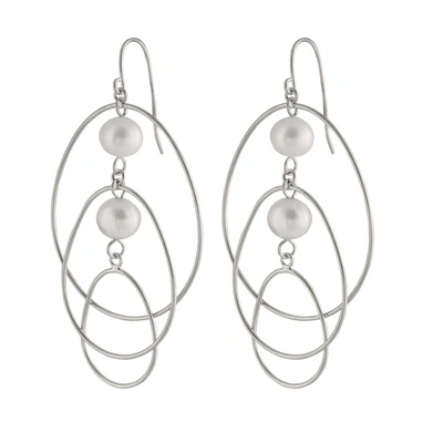Splendid Pearls Sterling Silver Dangling Freshwater Pearl Earrings In Silver