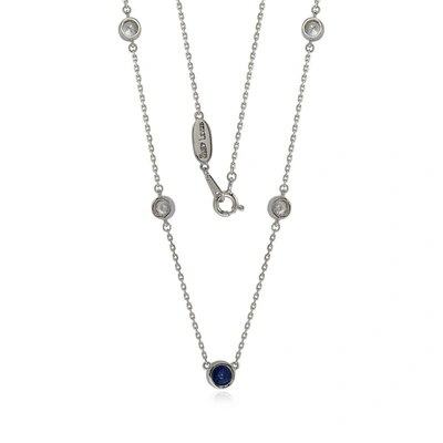 Suzy Levian Sapphire & Diamond Accent (1.50cttw) Sterling Silver 5 Stone Station Necklace In Blue
