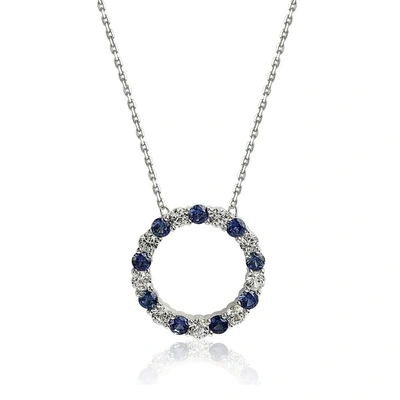Shop Suzy Levian Sterling Silver Sapphire & Diamond Accent Alternating Circle Eternity Necklace In Blue