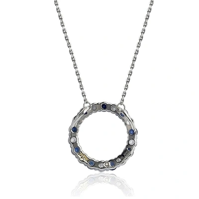 Shop Suzy Levian Sterling Silver Sapphire & Diamond Accent Alternating Circle Eternity Necklace In Blue