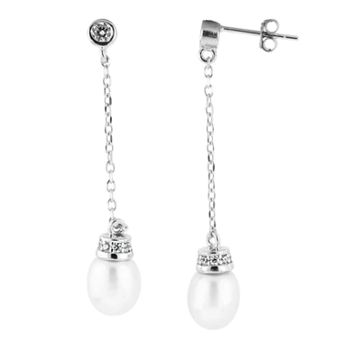 Splendid Pearls Dangling Sterling Silver 7-7.5mm Freshwater Pearl Earrings In Silver