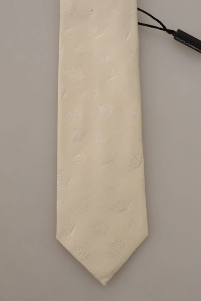 Shop Dolce & Gabbana Crown Print Silk Adjustable Accessory Men's Tie In Beige