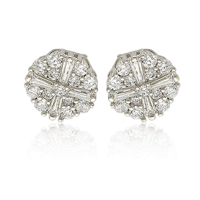 Shop Suzy Levian Sterling Silver White Cubic Zirconia Fancy Cluster Stud Earrings
