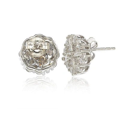 Shop Suzy Levian Sterling Silver White Cubic Zirconia Fancy Cluster Stud Earrings