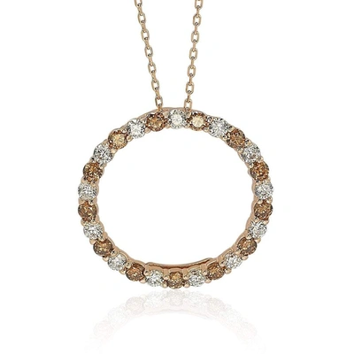 Suzy Levian Rose Sterling Silver Brown & White Cubic Zirconia Alternating Circle Eternity Pendant In Brown