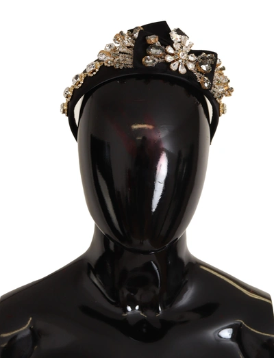 Shop Dolce & Gabbana Clear Crystal Embellished Silk Fiocco Diadem Women's Headband In Gold