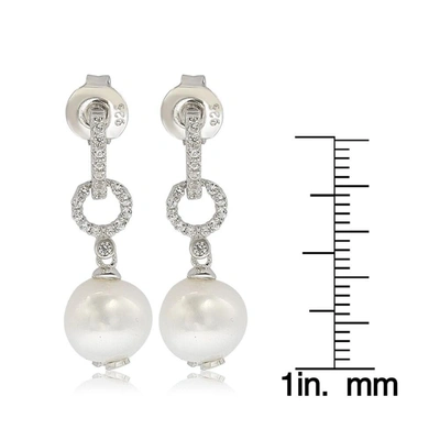 Suzy Levian Sterling Silver Pearl & White Sapphire Dangle Earrings In Blue