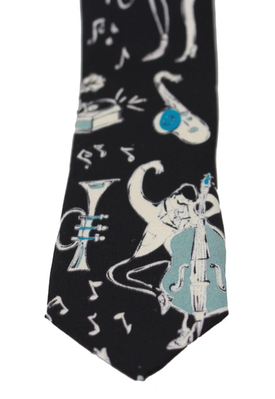 Shop Dolce & Gabbana 100% Silk Musical Isntrument Print Classic Men's Tie In Black