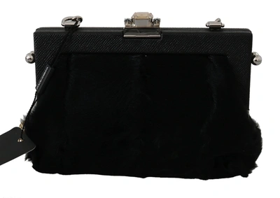 Shop Dolce & Gabbana Fur Brocade Crystal Shoulder Vanda Women's Purse In Black