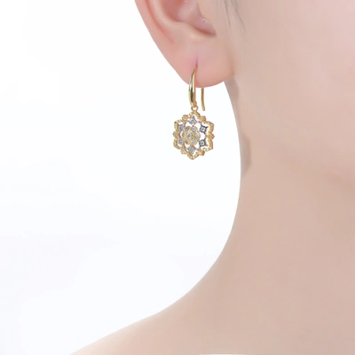 Rachel Glauber Rhodium And 14k Gold Plated Cubic Zirconia Hook Earrings In Gold