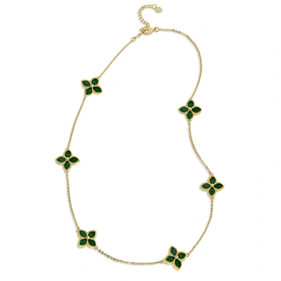 Savvy Cie Jewels 18k Gold Vermeil Greeb Agate Flower Choker In Green