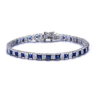 Shop Genevive Sterling Silver Sapphire Cubic Zirconia Tennis Bracelet In Blue