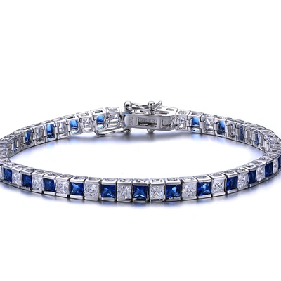 Shop Genevive Sterling Silver Sapphire Cubic Zirconia Tennis Bracelet In Blue