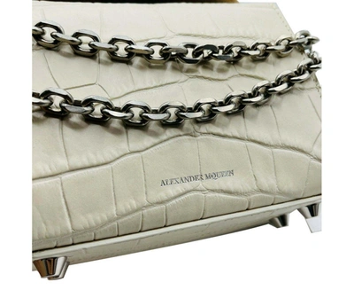 Shop Alexander Mcqueen Women's Ivory Crocodile Embossed Box 16 Crossbody Bag In White