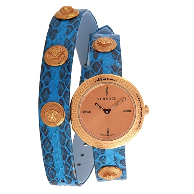 Versace Medusa Stud Icon Quartz Blue Leather Watch Verf00418 In Multi