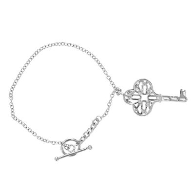 Shop Vir Jewels 1/20 Cttw Diamond Charm Bracelet Brass With Rhodium Plating Key Design In Silver