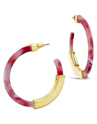 Sterling Forever Acetate Resin Bar 50mm Hoop Earrings In Red