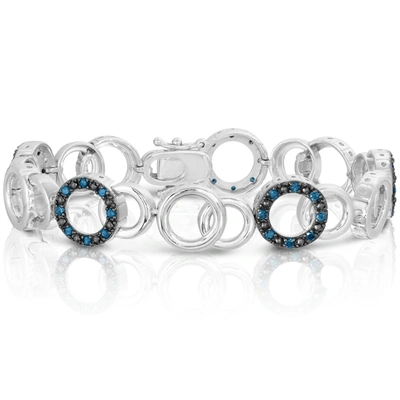Vir Jewels 1 Cttw Blue Diamond Tennis Bracelet .925 Sterling Silver With Rhodium Circle