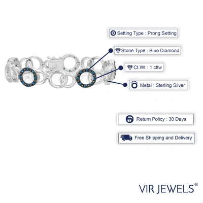 Vir Jewels 1 Cttw Blue Diamond Tennis Bracelet .925 Sterling Silver With Rhodium Circle