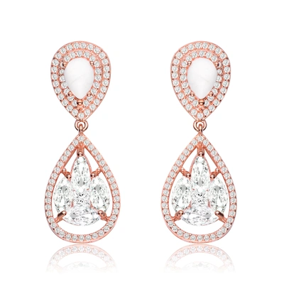 Shop Genevive Sterling Silver Rose Gold Plated Howlite Cubic Zirconia Halo Drop Earrings In Pink