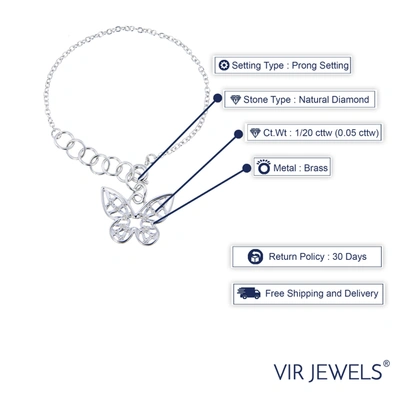 Shop Vir Jewels 1/20 Cttw Diamond Charm Bracelet Brass With Rhodium Plating Butterfly Design In Silver